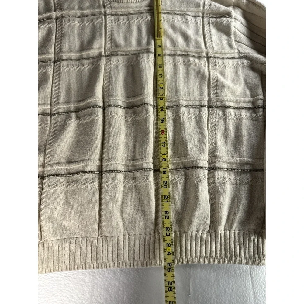 Bill Blass long sleeve cream gray black striped crewneck knit‎ sweater men's XXL